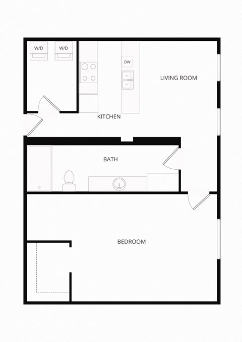 Floor plan for 1 bed, 1 bath, 696 sqft